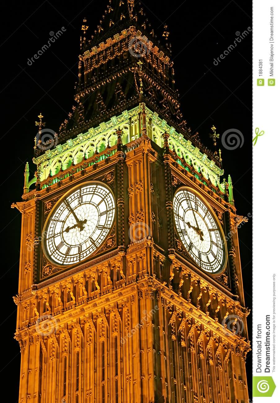 Beautiful Closeup Of Big Ben Clock At Night