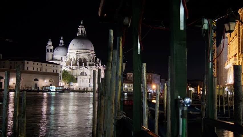 Beautiful Night View Of Santa Maria della Salute Across The Grand Canal