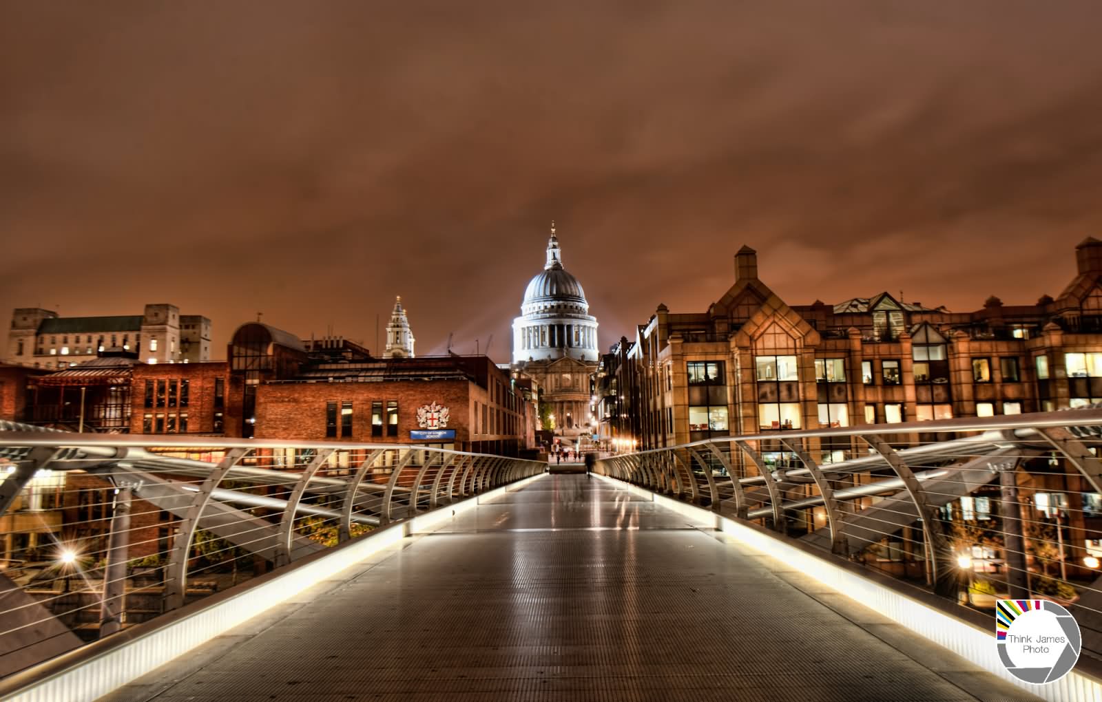 Beautiful Night View Of St Paul's Cathedral From Millennium Bridge London