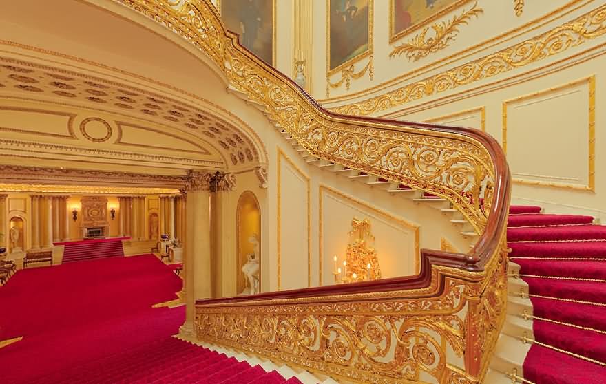Beautiful Staircase Inside The Buckingham Palace, United Kingdom