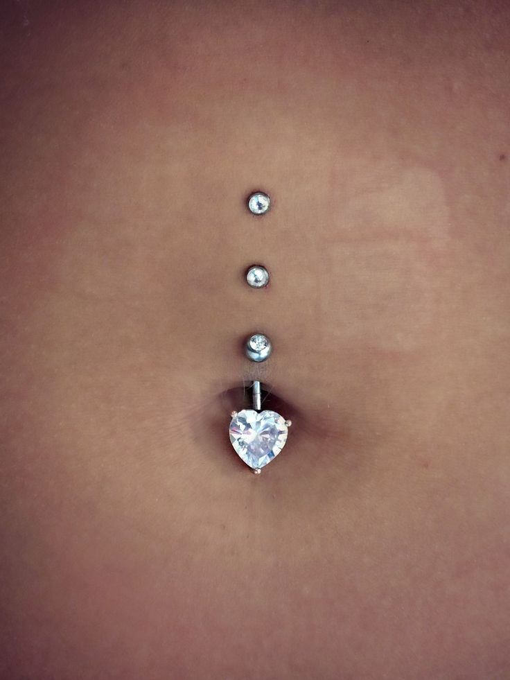 Belly Piercing With Heart Stud Tattoo