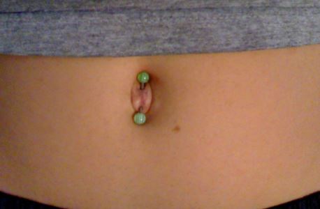 Belly Piercing With Nice Green Barbell
