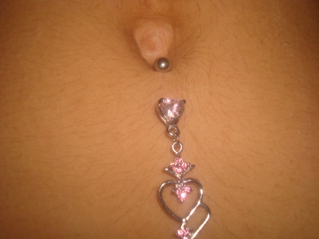 Belly Piercing With Pink Hearts Jewelry