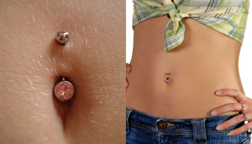 Belly Piercing With Pink Stud
