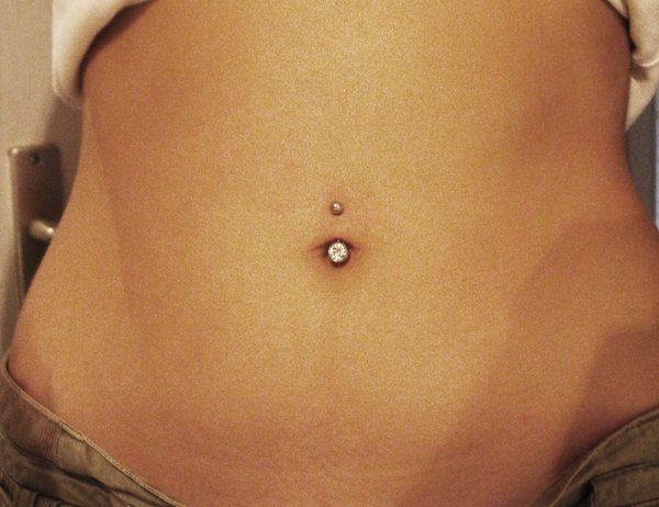 Belly Piercing With White Gem Stud