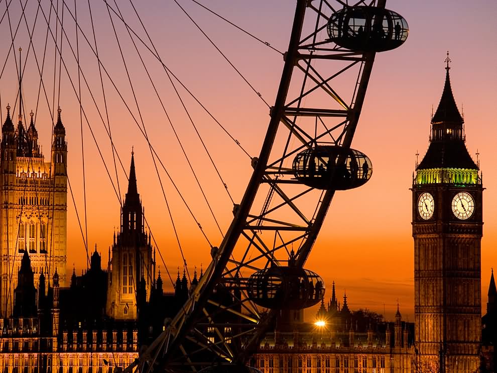 Big Ben And London Eye During Sunset