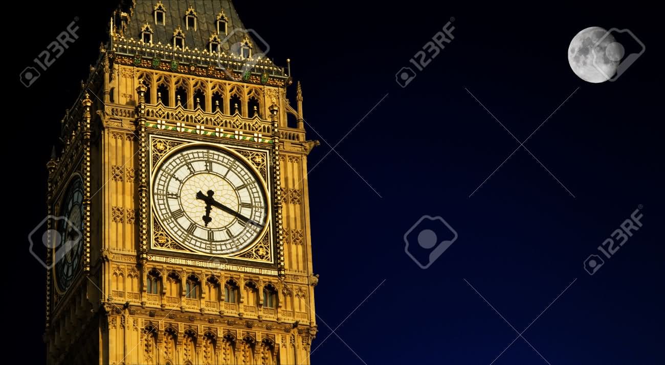 Big Ben At Night With Full Moon Picture