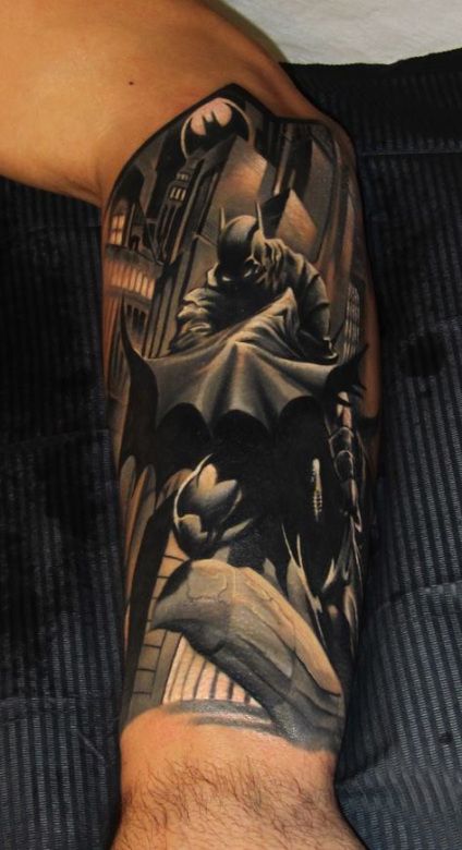 Black And Grey 3D Bat Tattoo Design For Leg