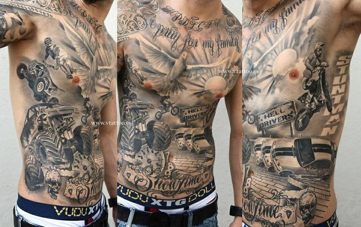 Black And Grey Sports Tattoos On Man Full Body