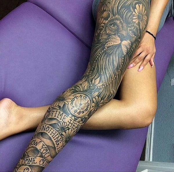leg tattoos black and white