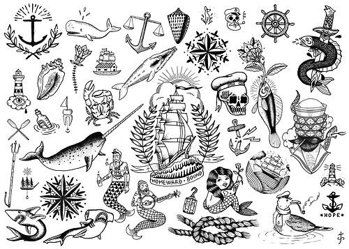 Black And White Traditional Tattoo Designs For Leg