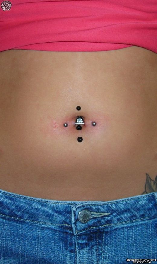 Black Barbells And Silver Industrial Belly Piercing For Girls