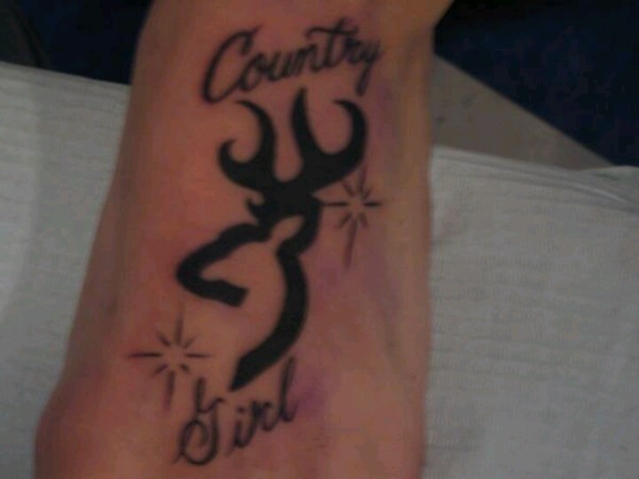 Black Ink Country Girl Tattoo On Left Foot