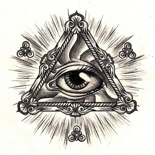 Black Ink Eye In Triangle Tattoo Design