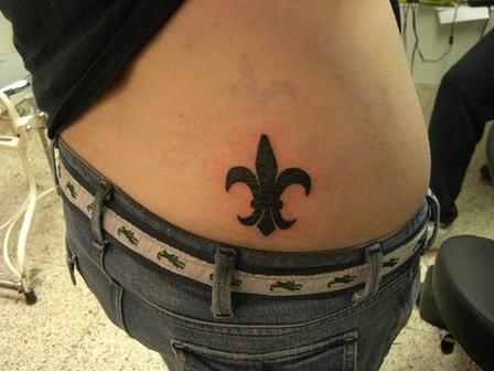 Black Ink Fleur De Lis Tattoo On Lower Back For Girls