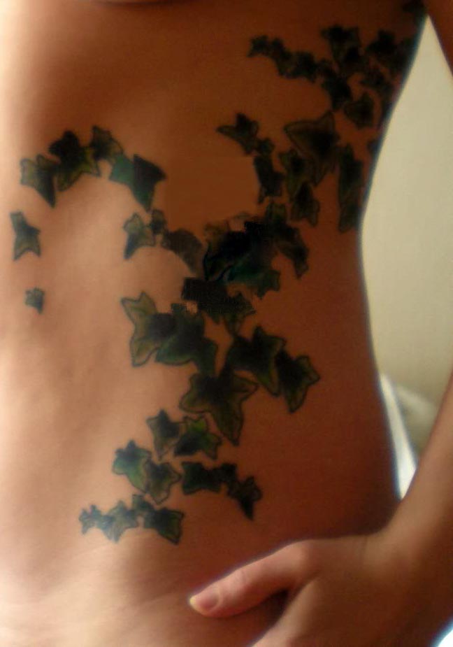 Black Ink Ivy Tattoo Design For Side Rib
