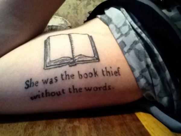Black Ink Literary Book Tattoo Design For Half Sleeve