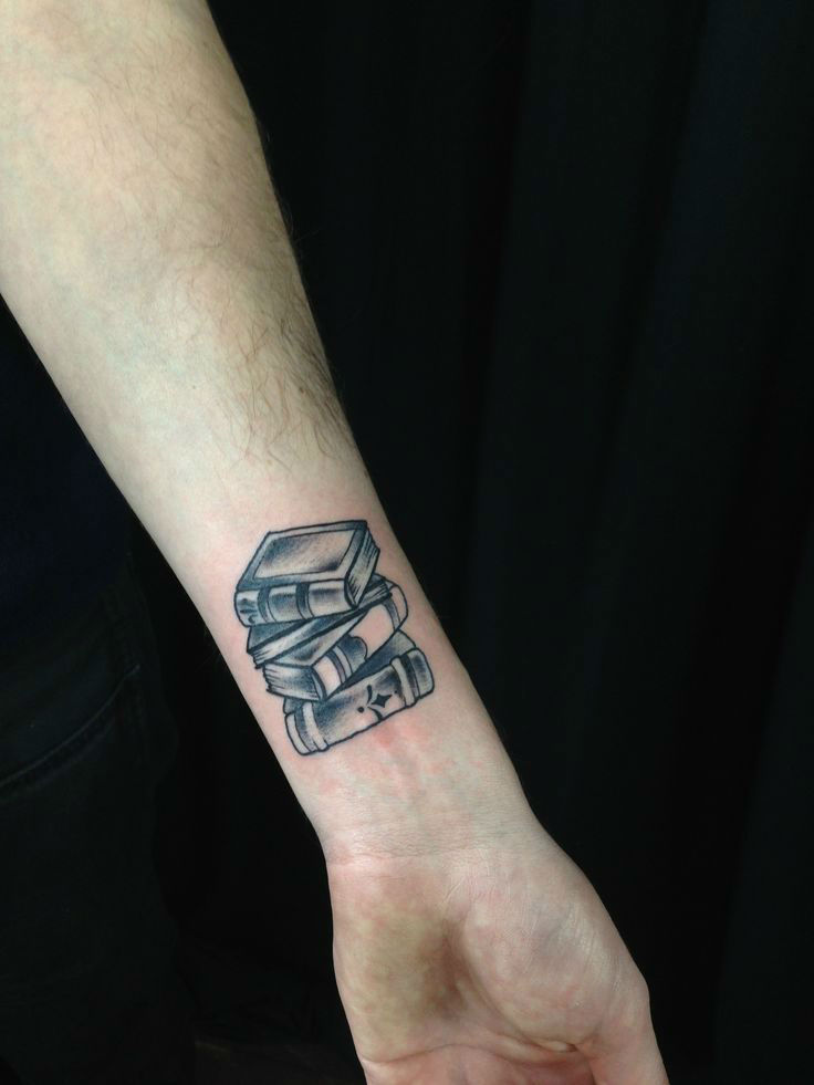 Black Ink Literary Books Tattoo On Wrist