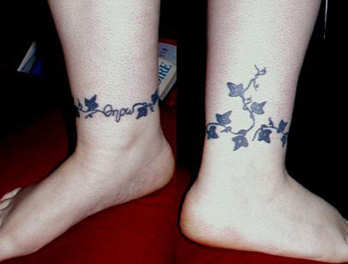 Black Ivy Vine Band Tattoo On Both Leg