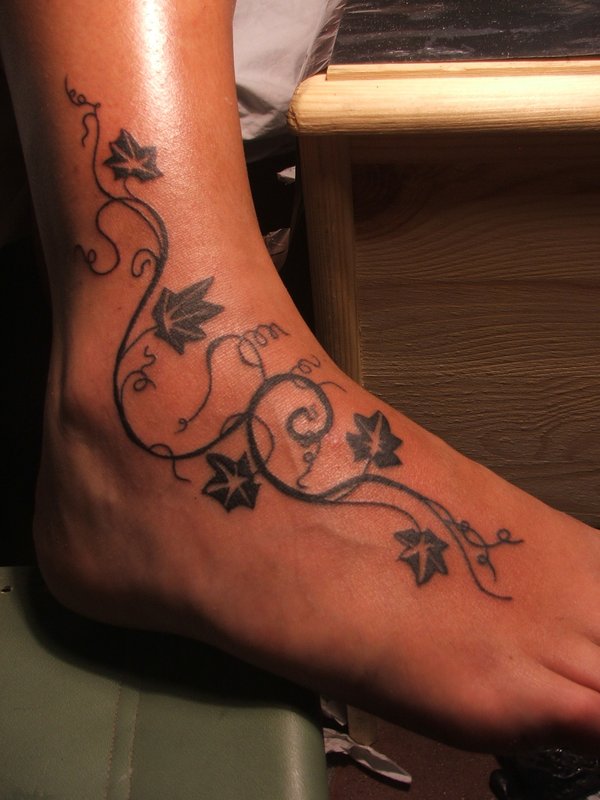 Black Ivy Vine Tattoo On Foot