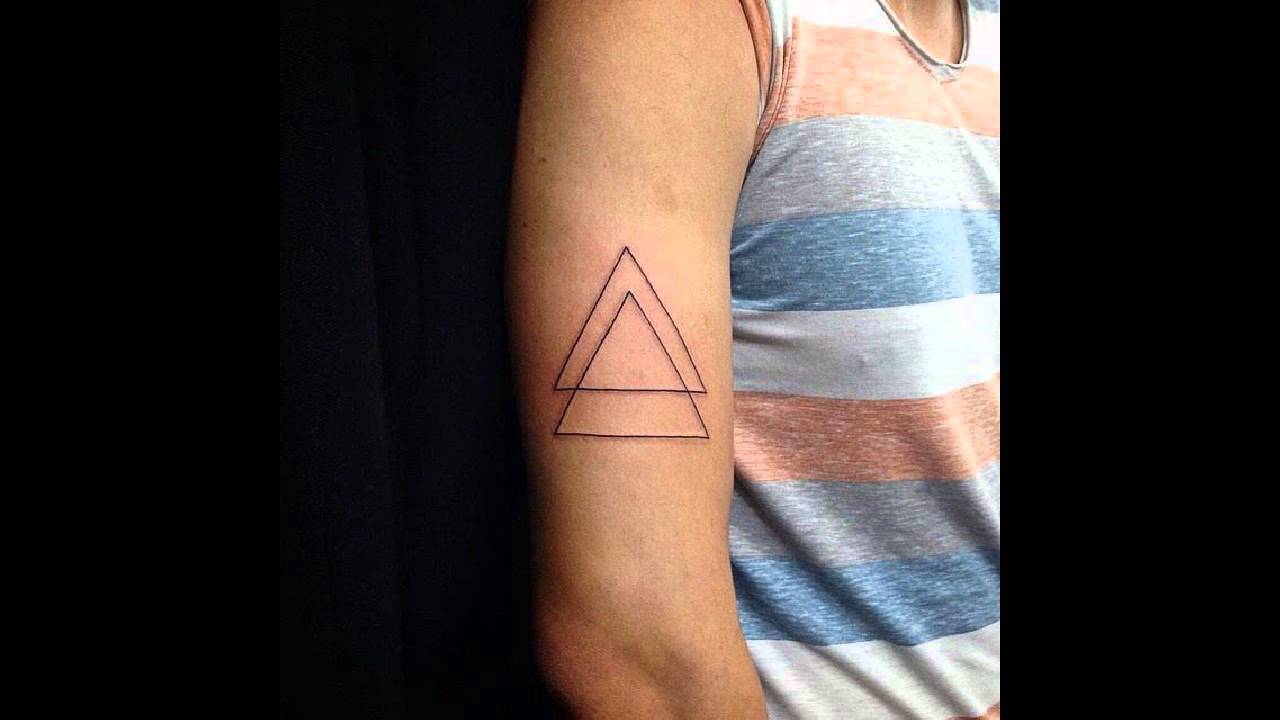 Black Outline Two Triangles Tattoo On Right Half Sleeve