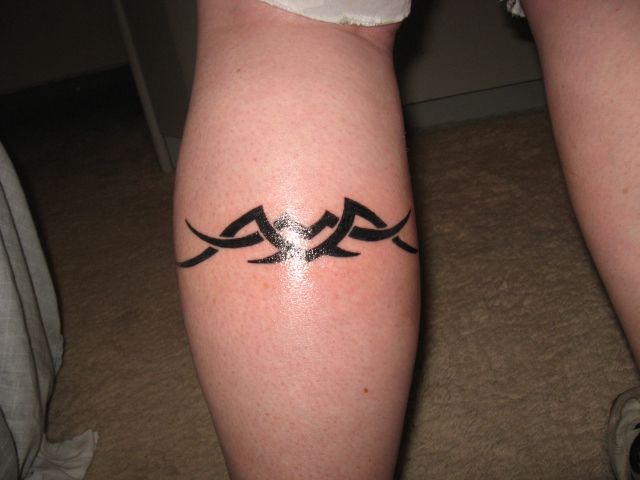 Black Tribal Band Tattoo On Leg Calf By KAX