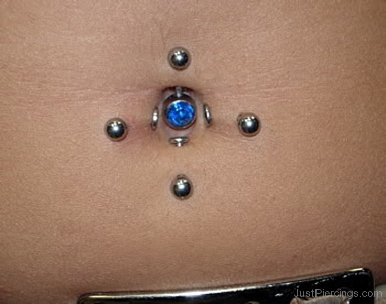 Blue Gem And Silver Studs Belly Piercing