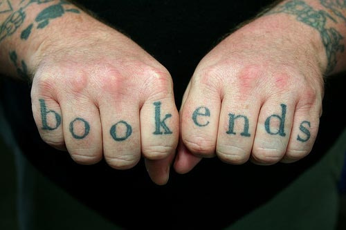 Bookends Literary Tattoo On Both Hand Finger