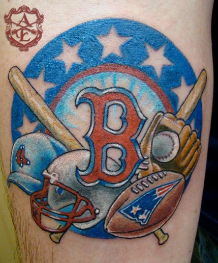 Boston Baseball Sports Tattoo On Leg