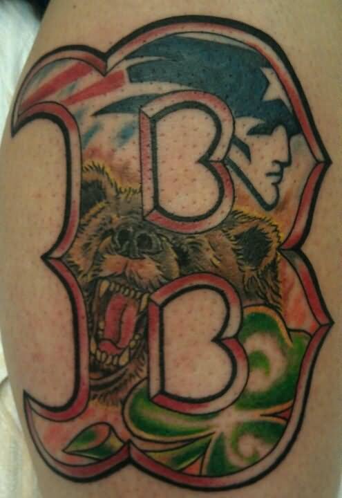 Boston Sports Tattoo On Back Leg