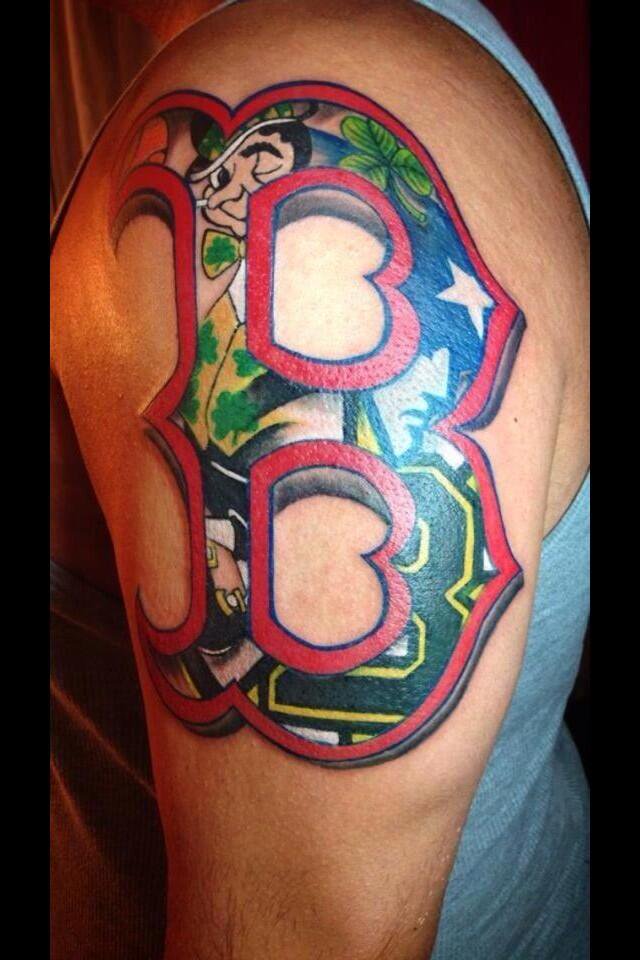 Boston Sports Tattoo On Left Half Sleeve