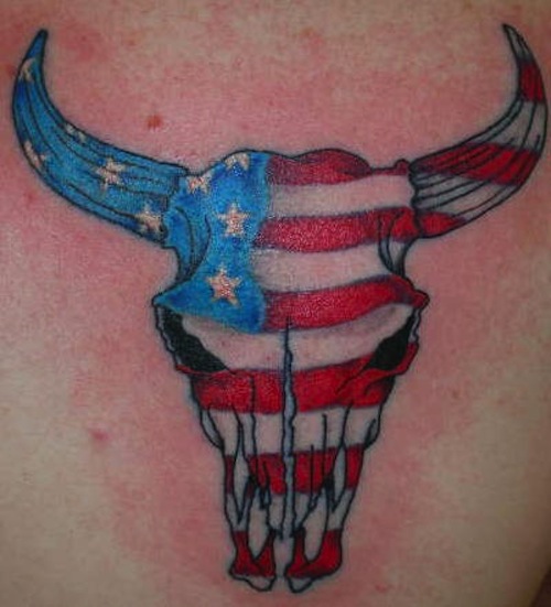Bull Skull With Country Flag Colors Tattoo
