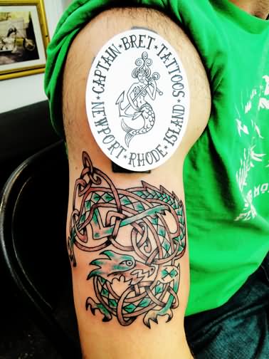 Celtic Dragon Irish Tattoo On Right Bicep