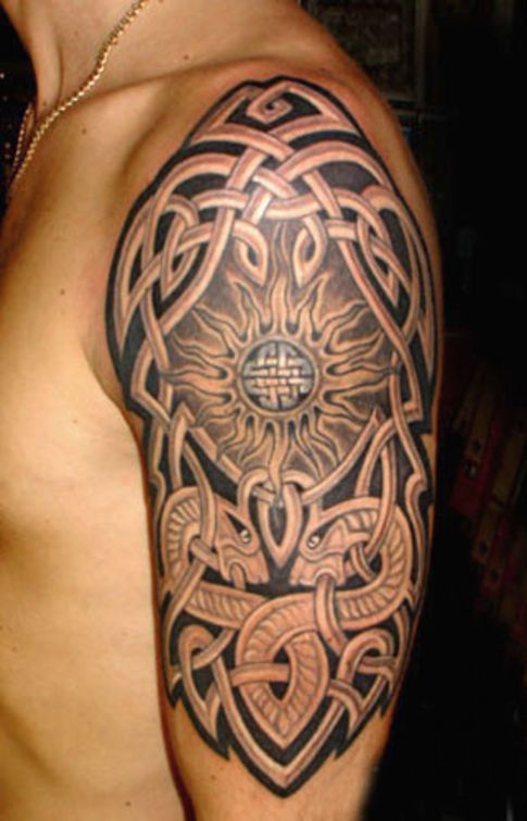 Celtic Irish Tattoo On Man Left Half Sleeve