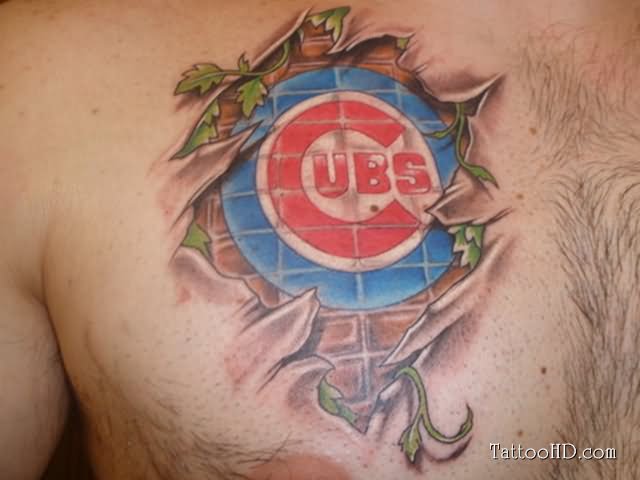 Chicago Cubs Sports Tattoo On Chest For Men