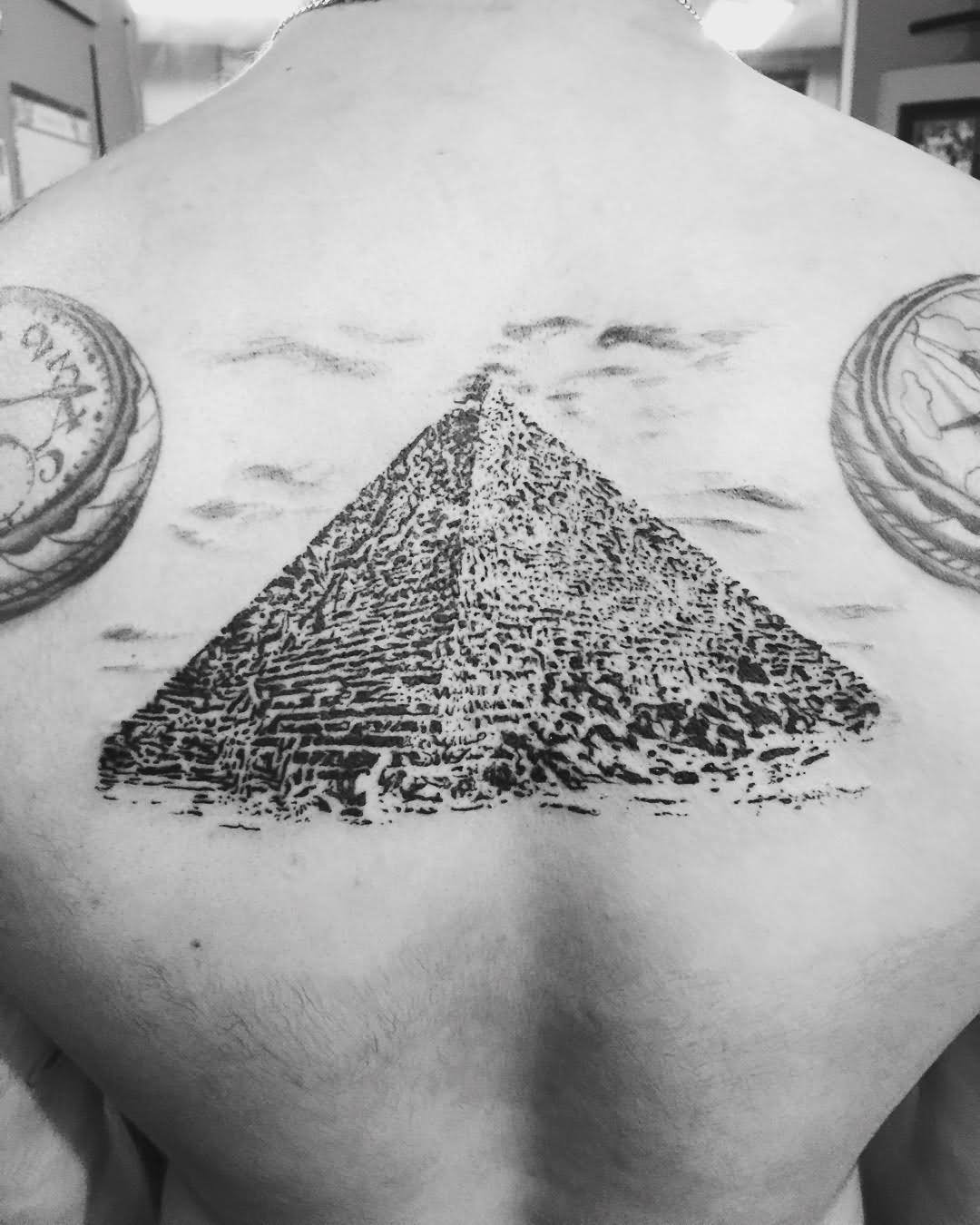 Classic Pyramid Tattoo On Man Upper Back