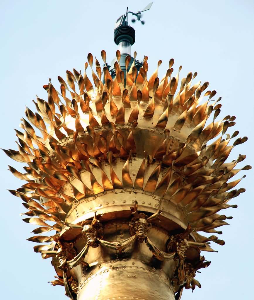 Closeup View Of Top Of The Monument To The Great Fire of London