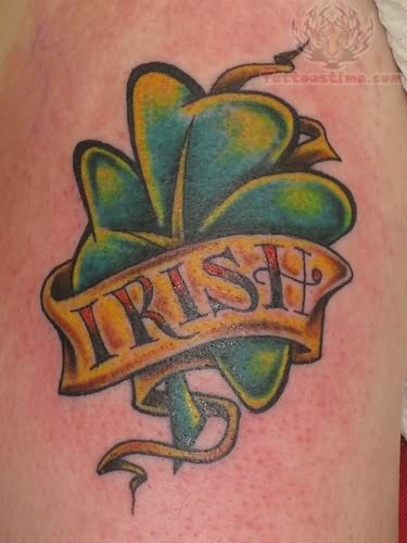 Clover Leaf And Irish Banner Tattoo