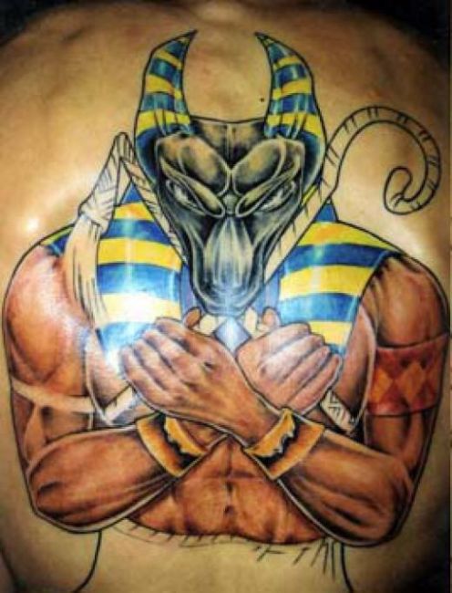 Color Anubis Egyptian Tattoo On Back