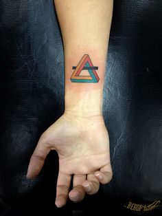 Colorful 3D Triangle Tattoo On Wrist