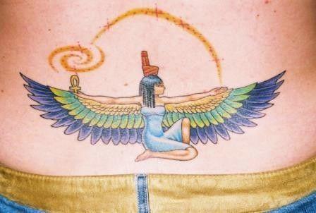 Colorful Egyptian Tattoo On Lower Back