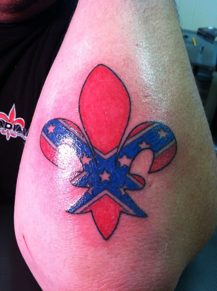 Colorful Flag Fleur De Lis Tattoo On Arm by Narcissus Tattoos