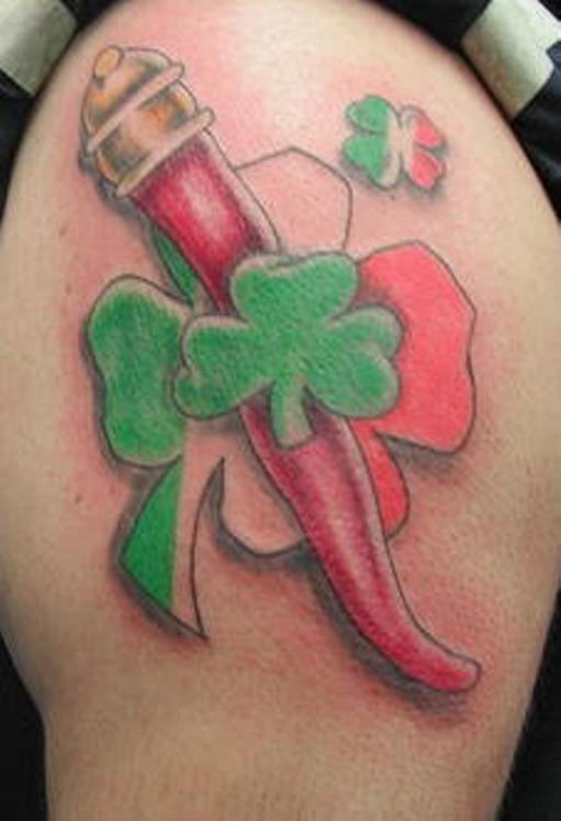 Colorful Irish Tattoo On Left Shoulder