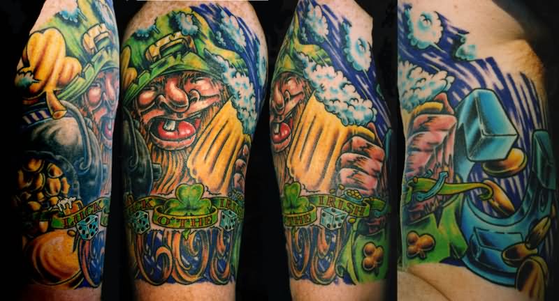 Colorful Irish Tattoo On Sleeve