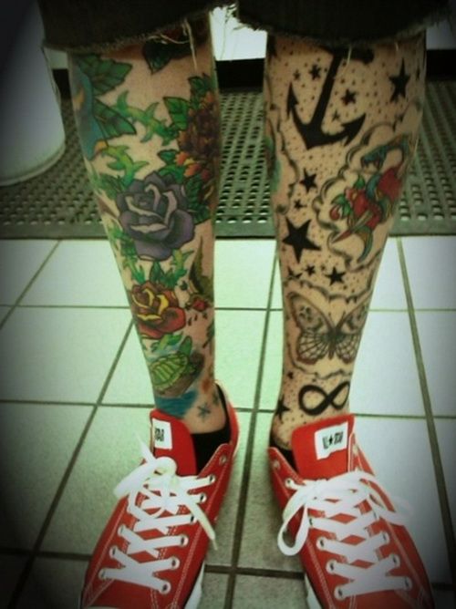 Colorful Roses Tattoo On Both Leg