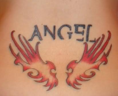 Cool Angel Word Tattoo Design