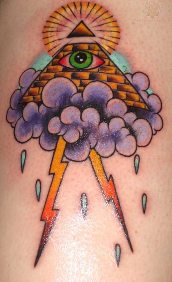 Cool Illuminati Eye Pyramid With Clouds Tattoo Design