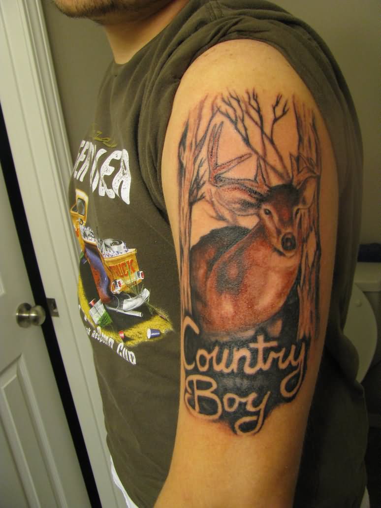 Country Boy Tattoo On Man Left Half Sleeve