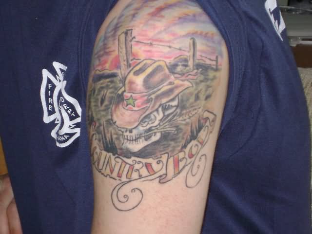 Country Boy Tattoo On Man Left Shoulder