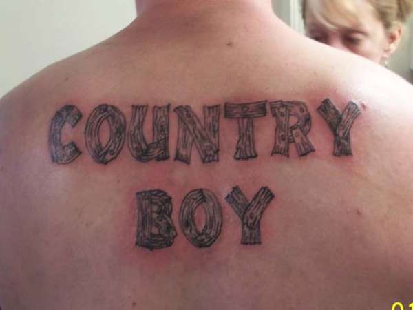 Country Boy Tattoo On Man Upper Back